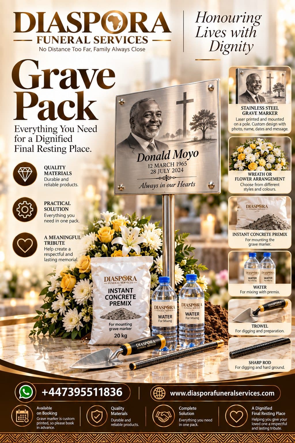 Grave pack — Diaspora Funeral Services brochure