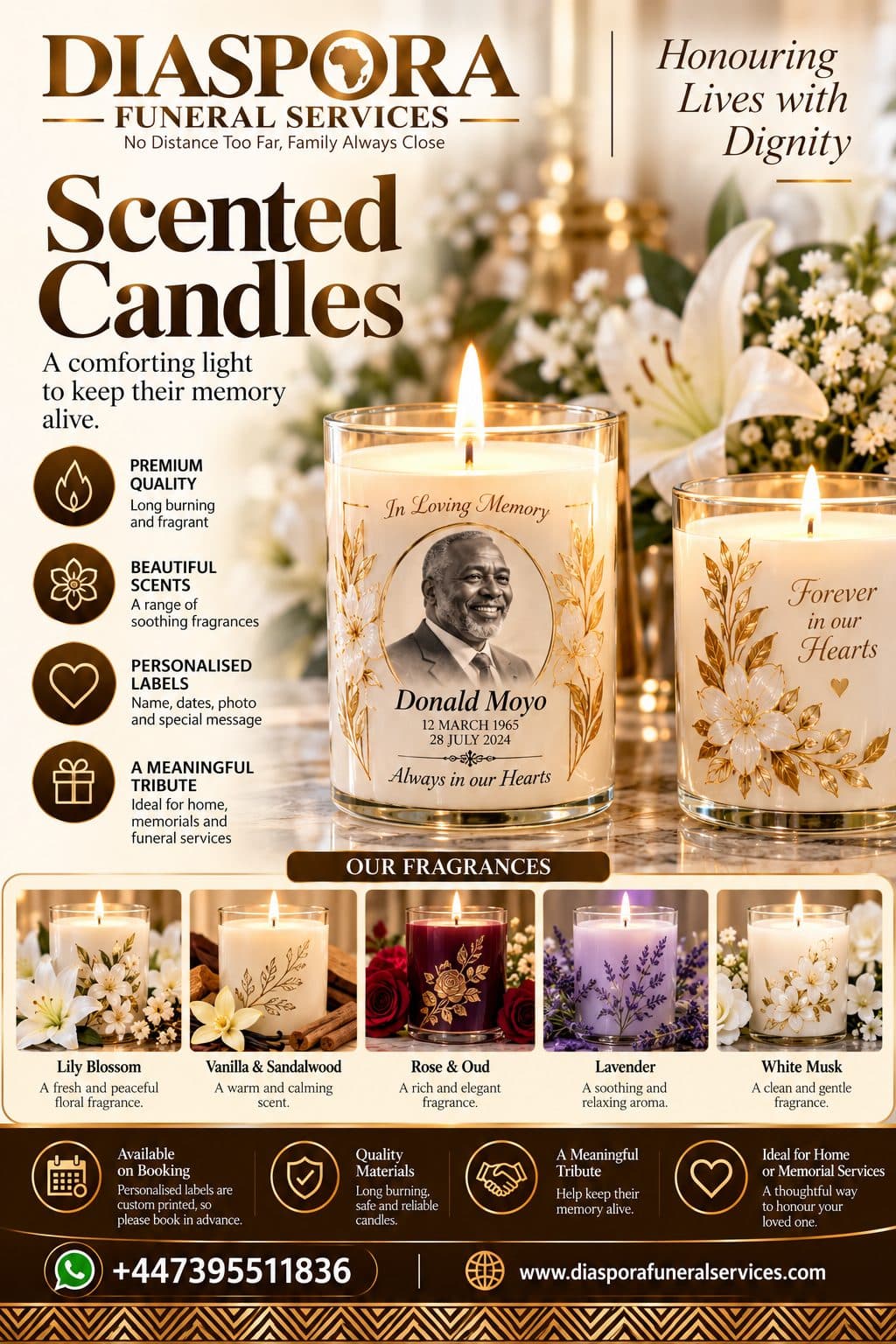 Scented candles — Diaspora Funeral Services brochure