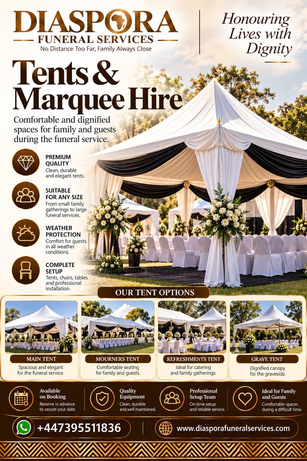 Tents & marquee hire — Diaspora Funeral Services brochure